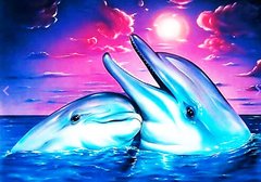 Купити Діамантова мозаїка з повним закладенням полотна Пара дельфінів-2  в Україні