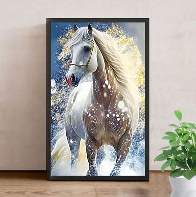 Купить Белая лошадь Алмазная вышивка Квадратные стразы 40х65 см с голограммными оттенками  в Украине