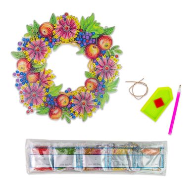 Набор для алмазной мозаики венок подвесной Цветы августа (пластиковая основа)