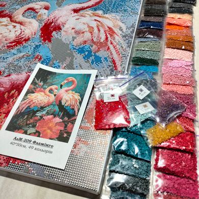 Купить Фламинго Алмазная вышивка Квадратные стразы 40х50 см с голограммными оттенками  в Украине