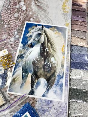 Купити Білий кінь Алмазна вишивка Квадратні стрази 40х65 см з голограмними відтінками  в Україні