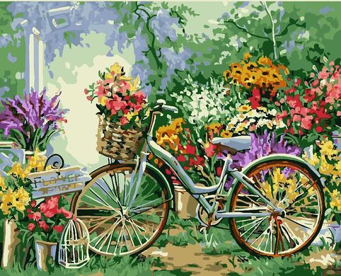 Купити Велосипед в квітах. Розпис картин за номерами (без коробки)  в Україні