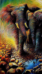 Купить Слоны – Удача, счастье, мудрость… Алмазная мозаика 40 х 70 см  в Украине