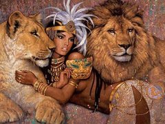 Купити Цариця і леви Алмазна мозаїка На підрамнику 40 на 50 см  в Україні