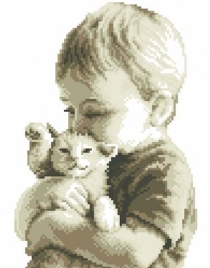 Купити 30583 Малюк з кошеням. Алмазна мозаїка (квадратні, повна)  в Україні