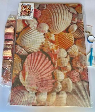 Купити Дари моря Мушлі Алмазна мозаїка круглими камінчиками 40х60 см із спецстразами На підрамнику  в Україні