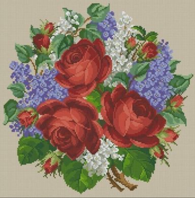 Купити 30633 Троянди з ліліями. Алмазна мозаїка (квадратні, повна)  в Україні