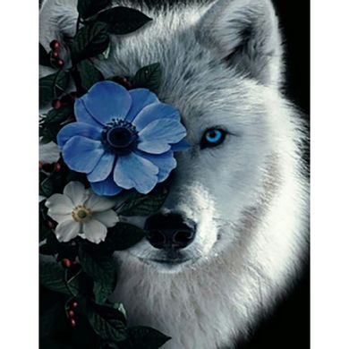 Купить Белый волк в цветах Набор для алмазной мозаики (подвесной вариант) 40х50см  в Украине