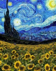 Купити Зоряна ніч з соняшниками Ван Гога Алмазна мозаїка на підрамнику  в Україні