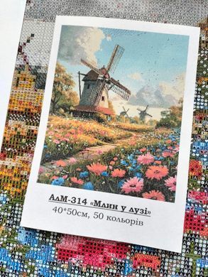 Купити Млин у лузі Алмазна вишивка Квадратні стрази 40х50 см з голограмними відтінками  в Україні