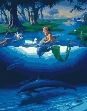 Купить Картина по номерам без коробки Маленькая русалочка с дельфинамы  в Украине