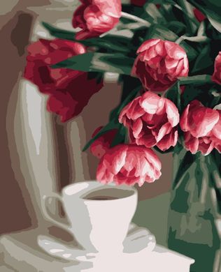 Купить Рисовать картину по номерам без коробки Кофе и тюльпаны  в Украине