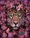 Леопард в квітах Діамантова мозаїка на підрамнику 40х50 см, Так, 40 x 50 см