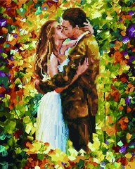 Купить Осенний поцелуй Раскраска + алмазка Картина по номерам с частичной выкладкой круглыми камнями  в Украине