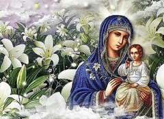 Купити Діамантова мозаїка з повним закладенням полотна Богородиця Нев'янучий Цвіт  в Україні