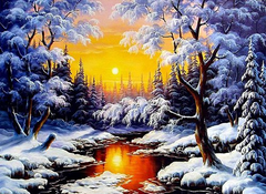Купить Зимний закат солнца Алмазная мозаика Квадратные стразы 40х50 см  в Украине