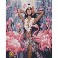Купить Алмазная мозаика 40х50 см квадратными камушками Девушка с фламинго  в Украине