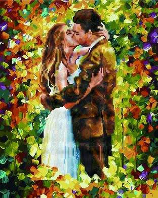 Купить Осенний поцелуй Раскраска + алмазка Картина по номерам с частичной выкладкой круглыми камнями  в Украине