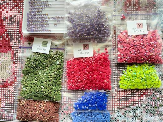 Купити Вишневе тістечко Алмазна вишивка Квадратні стрази 40х50 см з голограмними відтінками  в Україні