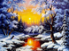 Зимний закат солнца Алмазная мозаика Квадратные стразы 40х50 см