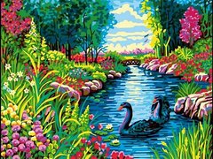 Купити Набір для малювання картини за номерами маленького розміру Чорні лебеді  в Україні