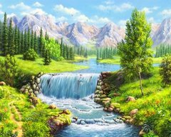 Купить Водопад в горах Алмазная картина по номерам На подрамнике  в Украине