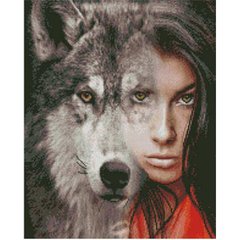 Купить Алмазная мозаика 40х50 см квадратными камушками Девушка-волчица  в Украине