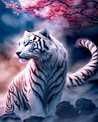 Купить Белый тигр Алмазная мозаика круглыми камушками 40х50см  в Украине