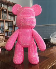 Ведмедик рожевий алмазною мозаїкою Набір для створення сяючої іграшки в техніці діамантова вишивка Розмір фігурки 33см, Рожевий, 33см