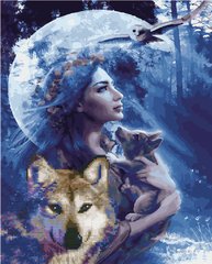 Купити Дівчина з вовками Алмазна картина розфарбування 40 х 50 см  в Україні