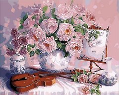 Купить Картина раскраска по номерам Скрипка и розовый букет  в Украине