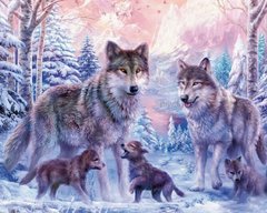 Купить Семья волков с волчатами Мозаика квадратными камнями на подрамнике  в Украине