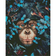 Купить Алмазная мозаика 40х50 см квадратными камушками Шимпанзе с бабочкам  в Украине