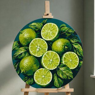 Купить Круглая картина по номерам Натюрморт. Сочный лайм Круглая картина по номерам на холсте Диаметр 35 см  в Украине