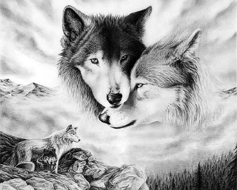 Купить Пара волков – Любовь и верность. Набор для алмазной вышивки квадратными камушками  в Украине