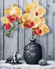 Купити Квіти орхідеї Алмазна мозаїка круглими камінчиками 40х50 см УЦІНКА  в Україні