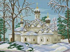 Купити 30992 Храм в зимовому лісі Набір діамантової вишивки квадратними каменями  в Україні