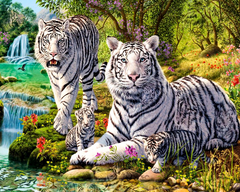 Купить Тигры у ручья Алмазная мозаика На Подрамнике, квадратные камни 40х50см  в Украине