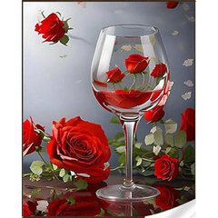 Купити Келих у трояндах Алмазна мозаїка на підрамнику, квадратні 30х40 см  в Україні