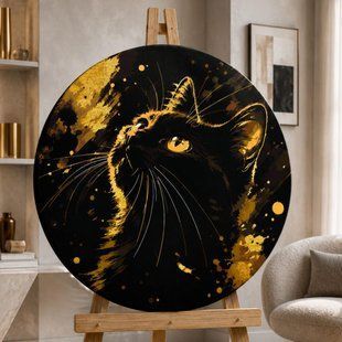 Купить Круглая картина по номерам Животные. Черный кот с красками металлик Круглая картина по номерам на холсте Диаметр 45 см  в Украине