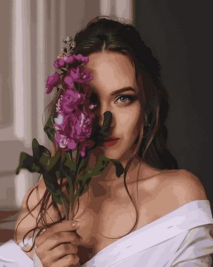 Купити Дівчина з орхідеями Полотно для малювання по цифрам 40 х 50 см  в Україні