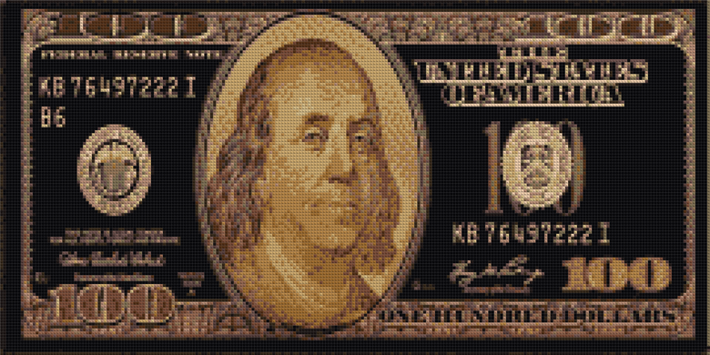 Купить 100 долларов (на черном) Набор для алмазной вышивки квадратными камешками 30х60см  в Украине