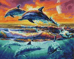 Купить Алмазная мозаика на подрамнике Стая дельфинов  в Украине