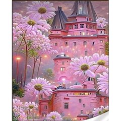 Купити Діамантова мозаїка круглими камінчиками на підрамнику Чарівний рожевий замок  в Україні
