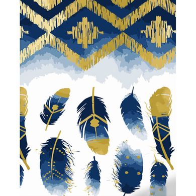 Купить Сине-желтые перья Рисование картин по номерам (без коробки) 40х50см с золотыми краскам  в Украине
