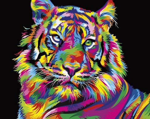 Купити Райдужний тигр Антистрес розфарбування по номерах 40 х 50 см  в Україні